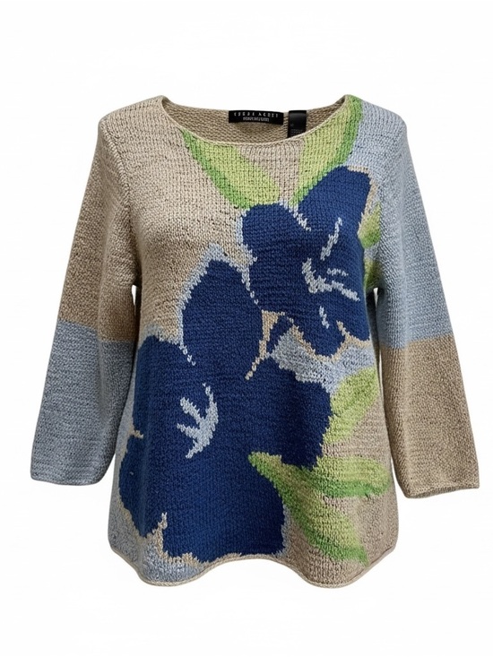 Crazy Horse By Liz Claiborne Sweaters - Crazy Horse Blue Floral Women’s Knit Sweater - L